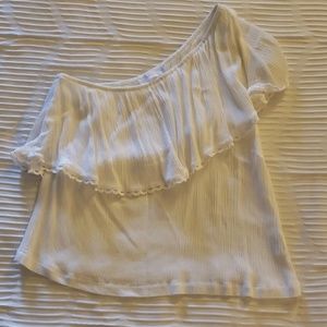 White one shoulder ruffled top